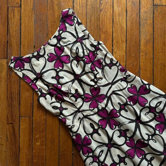 Moschino Cheap And Chic Hearts Flower Camp Midi Dress Size 8‎ Women Beige Pink - Picture 2 of 8